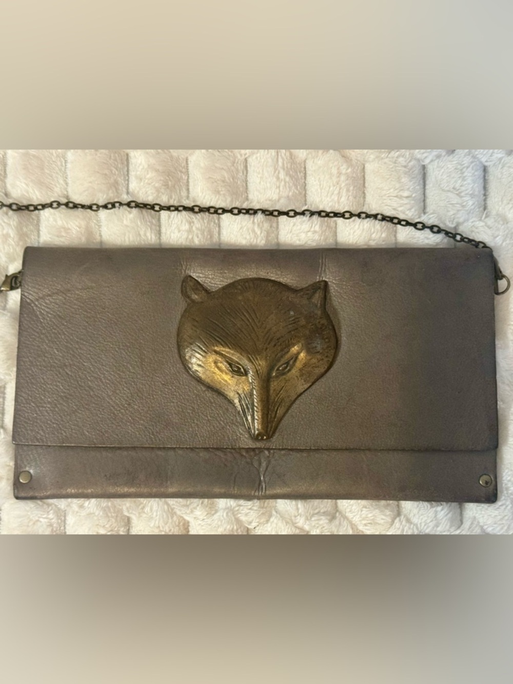Anthropologie  Fox Leather Clutch in Grey Taupe